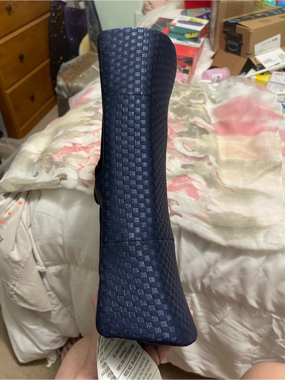 Lumbar support pillow memory foam navy blue